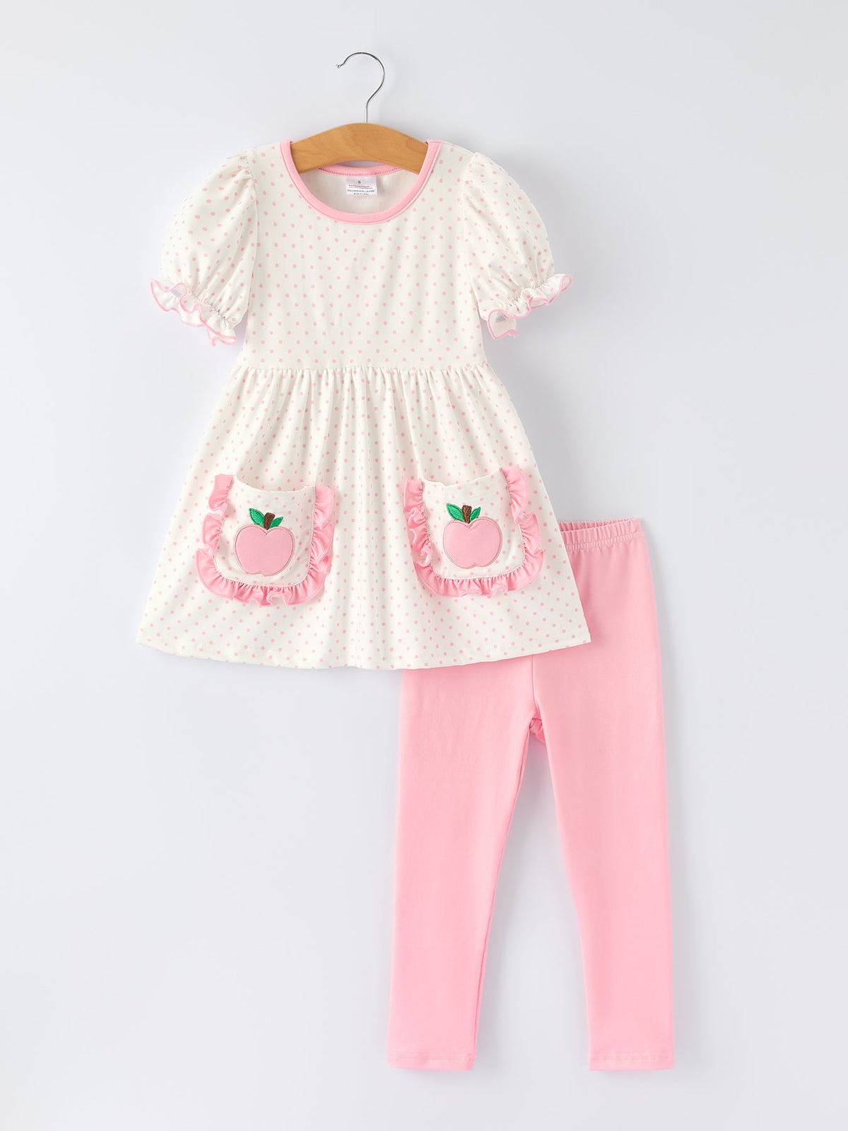 Back To School Girls' Apple Applique Set with Pockets by Rylee Faith Designs at Everetts Place