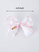 Rylee Faith Designs 6.25 inch yellow pencil bow hair clip, featuring a bright yellow pencil design, ideal for back to school.