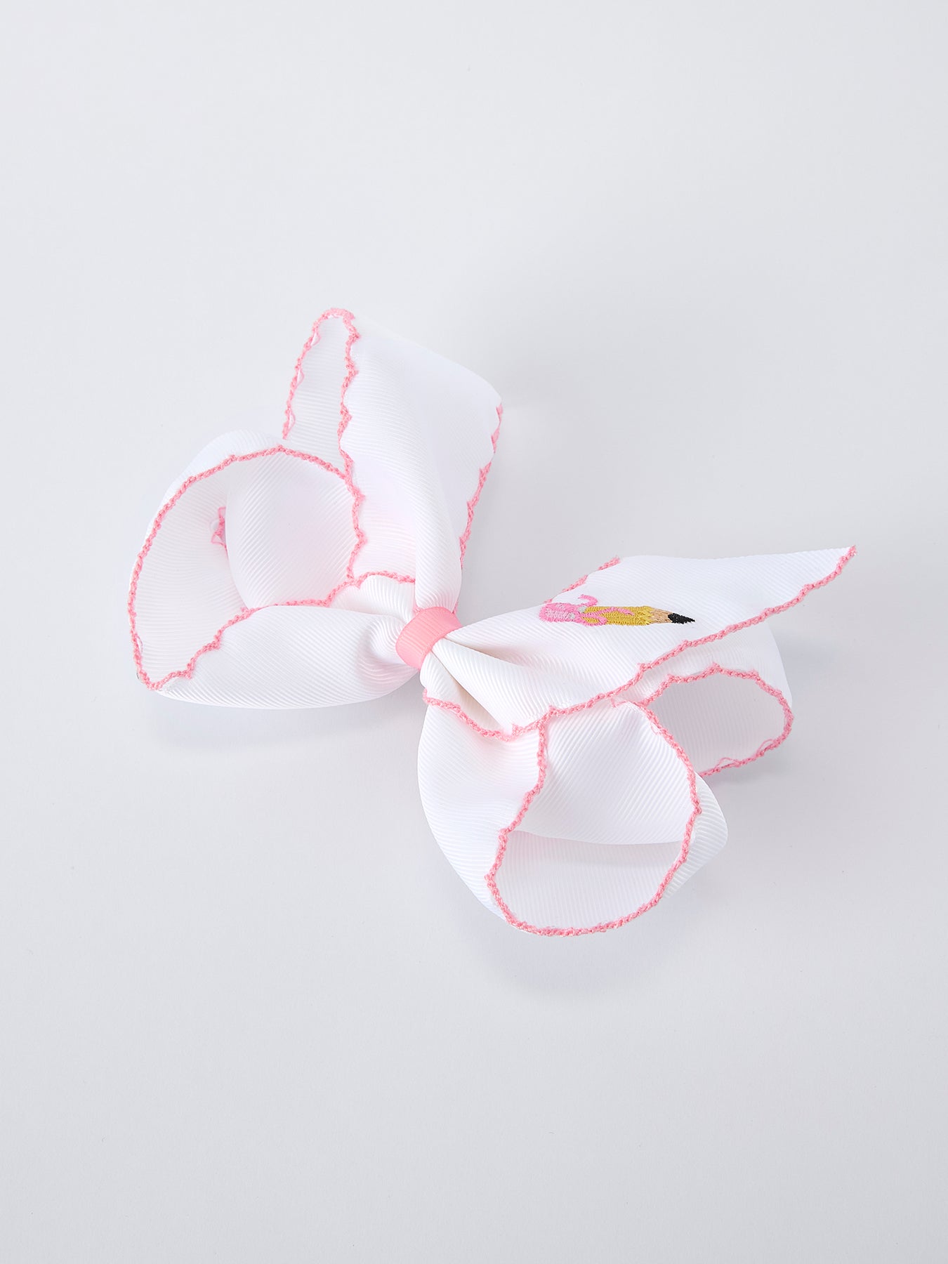 Rylee Faith Designs 6.25 inch yellow pencil bow hair clip, featuring a bright yellow pencil design, ideal for back to school.