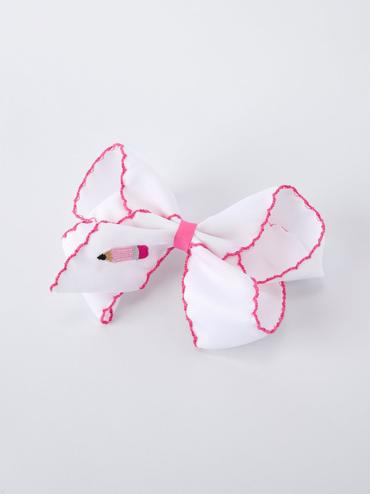 Rylee Faith Designs Back to School pink pencil bow hair clip.