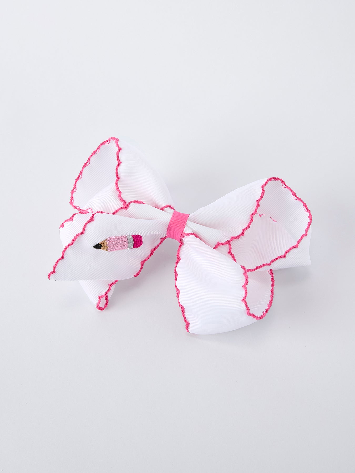 Rylee Faith Designs Back to School pink pencil bow hair clip.