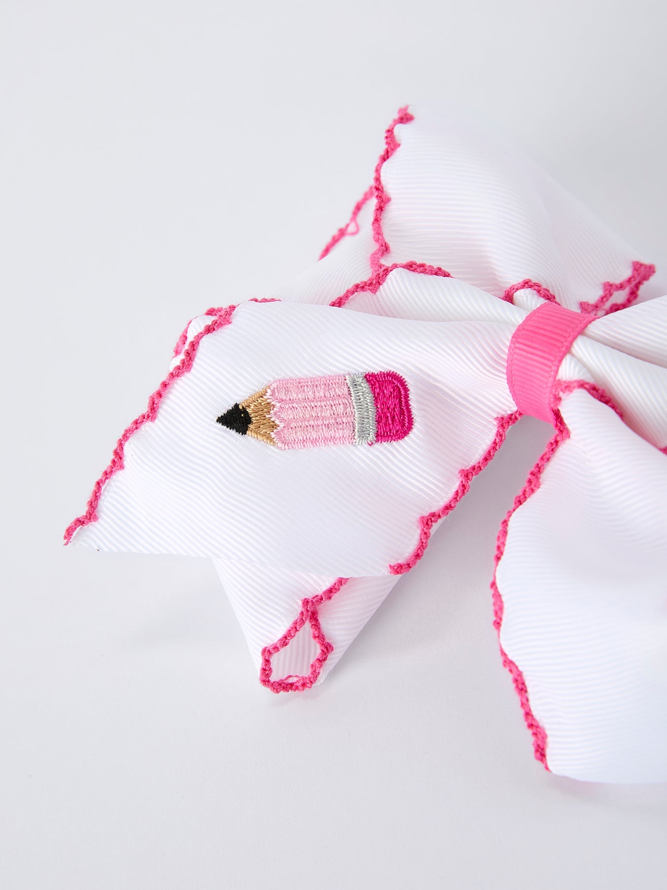 Rylee Faith Designs pink pencil bow hair clip, 6.25 inch, Back to School