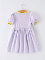 Rylee Faith Designs girls' back to school bus applique dress with ruffle pockets and short sleeves.