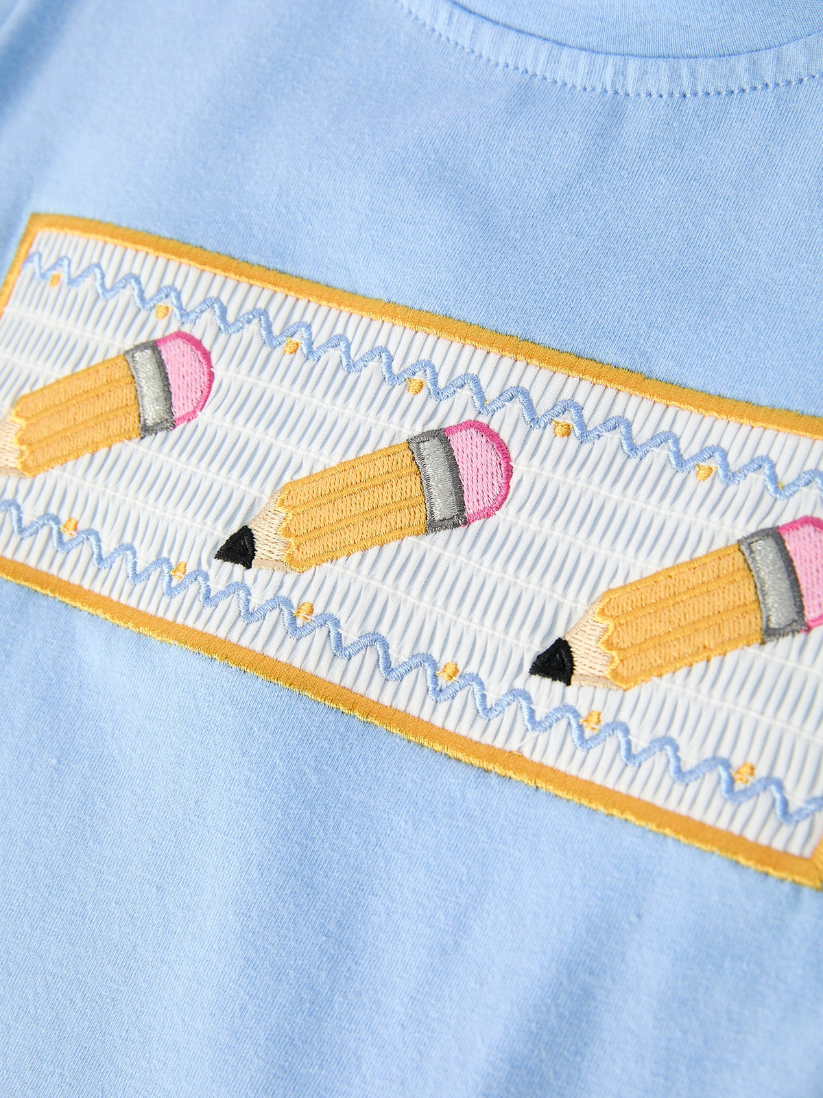 Rylee Faith Designs boys Back to School pencil applique plaid shorts set.