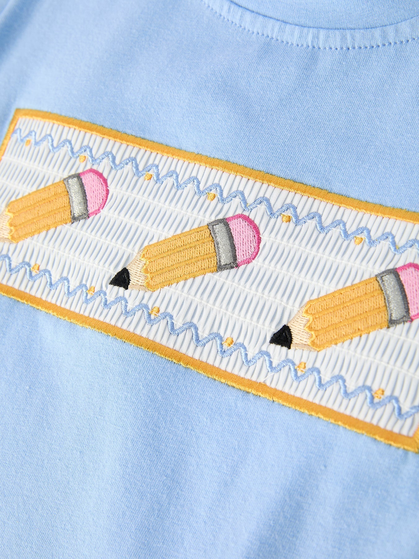 Rylee Faith Designs boys Back to School pencil applique plaid shorts set.