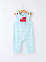 July 4th Plaid Boys Romper Flag Embroidery by Rylee Faith Designs at Everetts Place