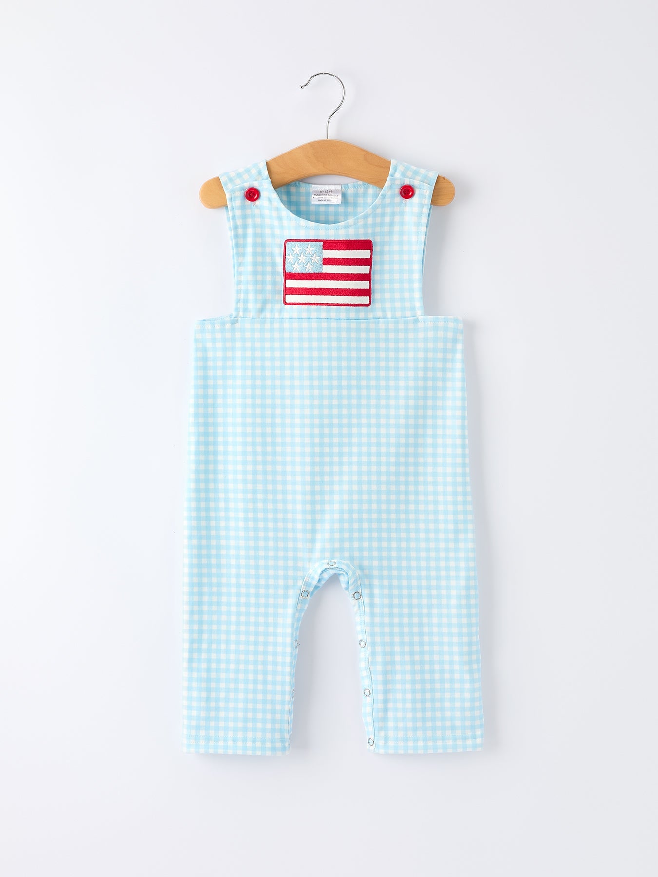 July 4th Plaid Boys Romper Flag Embroidery by Rylee Faith Designs at Everetts Place