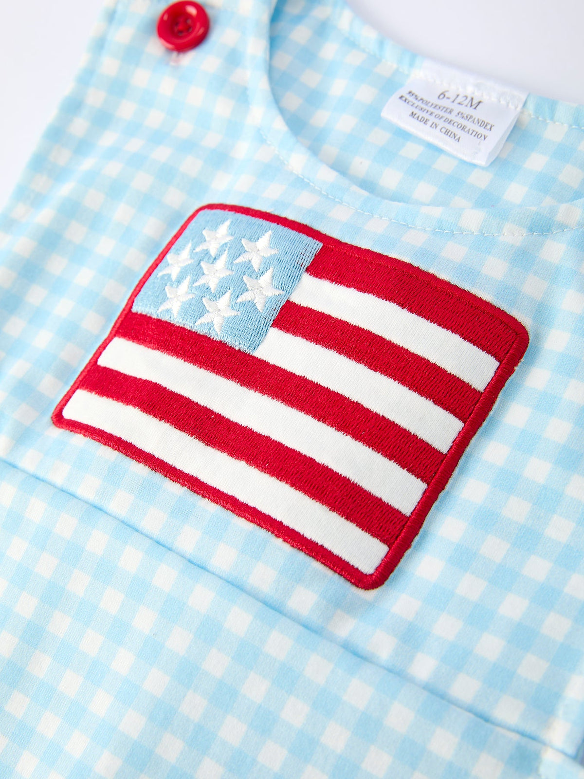 July 4th Plaid Boys Romper Flag Embroidery by Rylee Faith Designs at Everetts Place