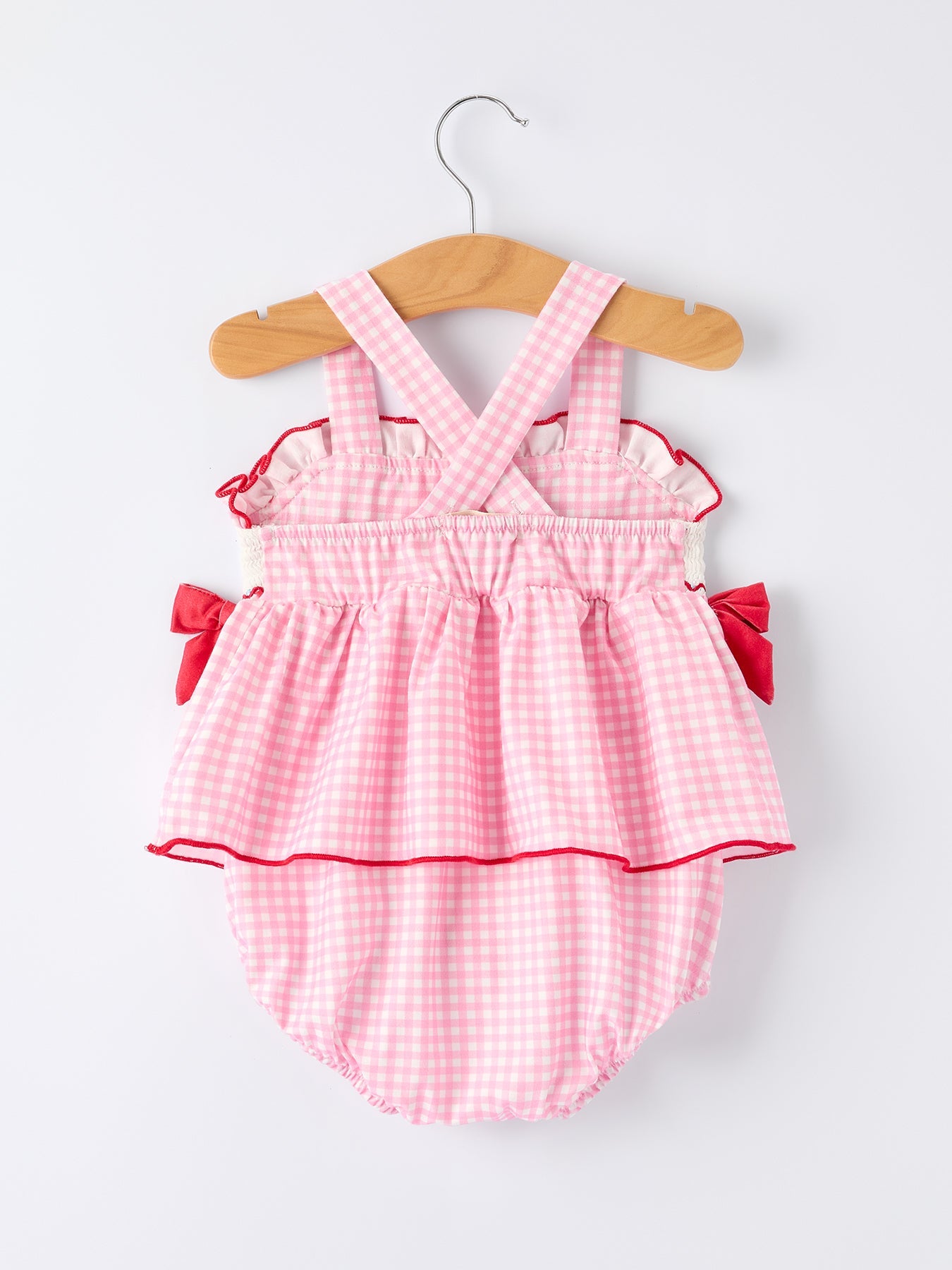 4th of July Plaid Girls Romper Bow Ruffle by Rylee Faith Designs at Everetts Place
