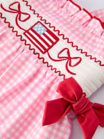 4th of July Plaid Girls Romper Bow Ruffle by Rylee Faith Designs at Everetts Place