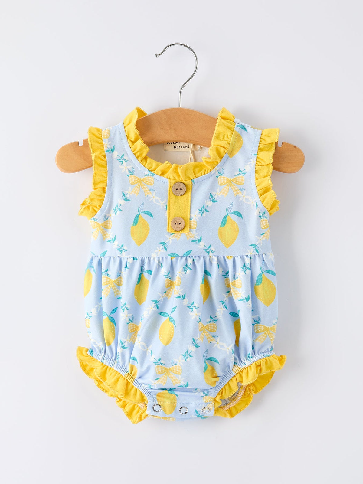 Summer Lemon Floral Print Girl Sleeveless Ruffle Romper by Rylee Faith Designs at Everetts Place