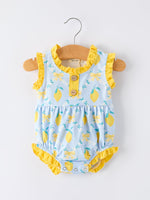 Summer Lemon Floral Print Girl Sleeveless Ruffle Romper by Rylee Faith Designs at Everetts Place