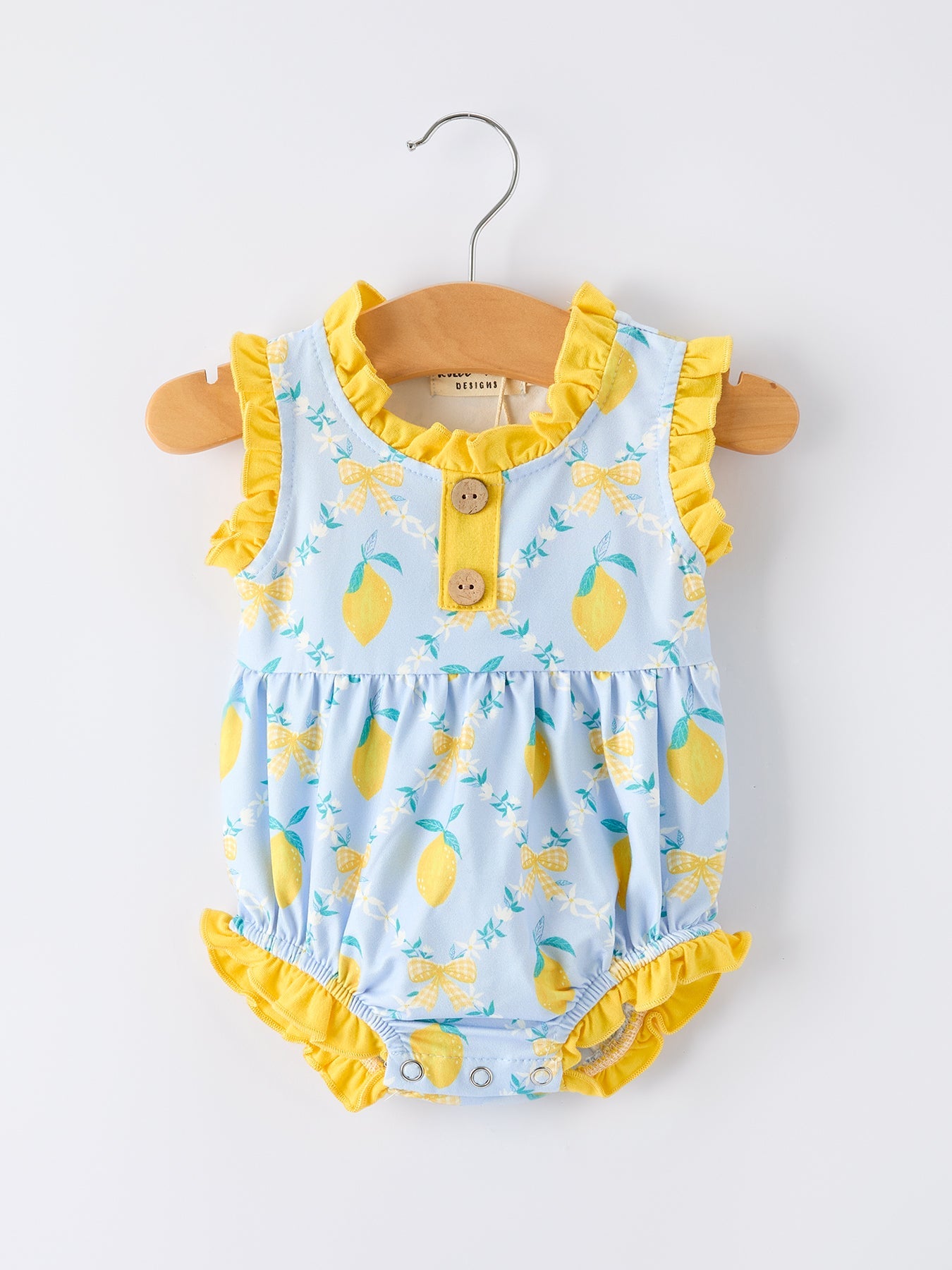 Summer Lemon Floral Print Girl Sleeveless Ruffle Romper by Rylee Faith Designs at Everetts Place