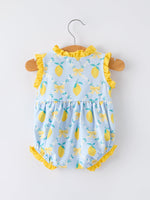 Summer Lemon Floral Print Girl Sleeveless Ruffle Romper by Rylee Faith Designs at Everetts Place