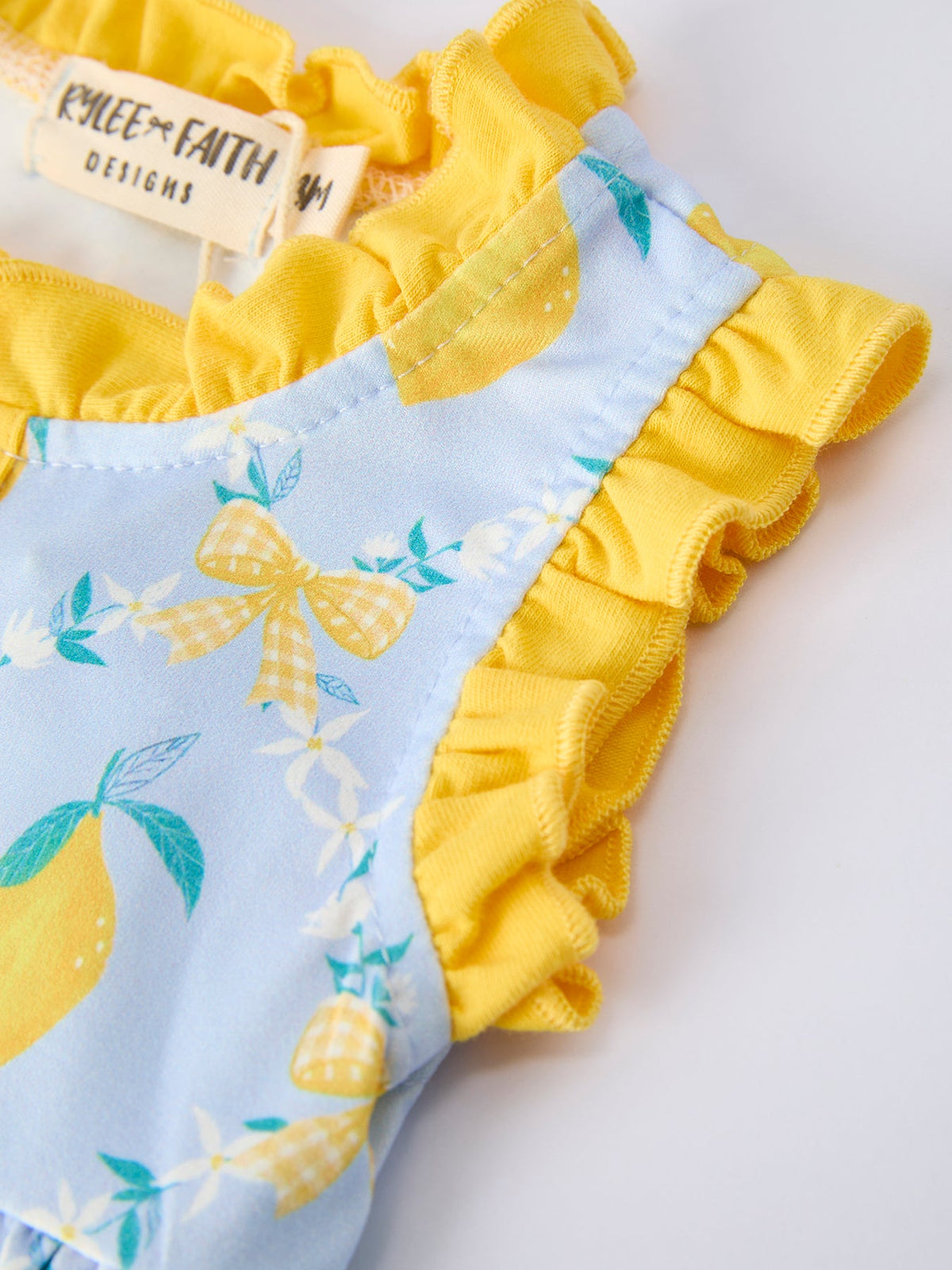 Summer Lemon Floral Print Girl Sleeveless Ruffle Romper by Rylee Faith Designs at Everetts Place