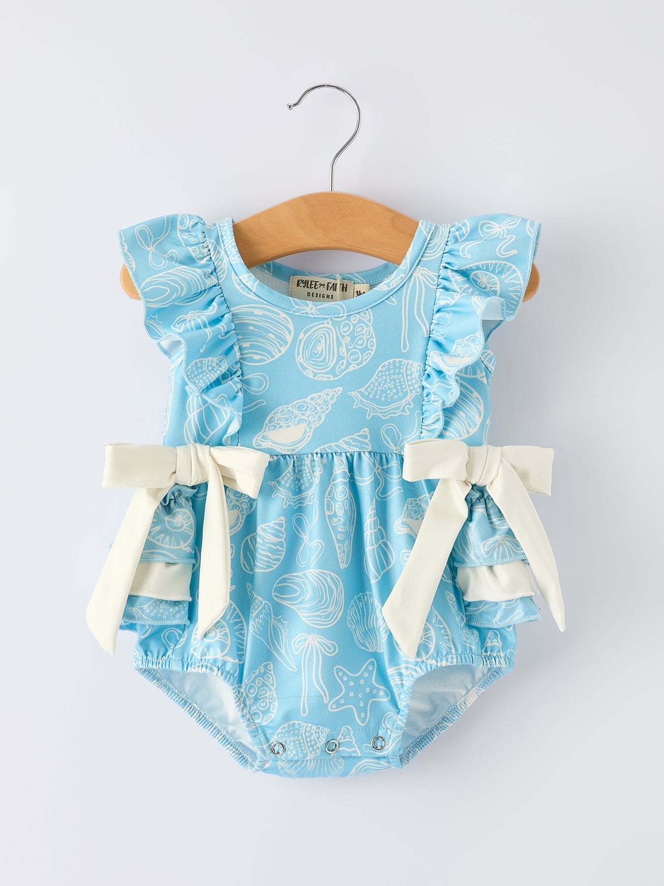 Spring Ocean Girls Romper Bow Ruffle by Rylee Faith Designs at Everetts Place