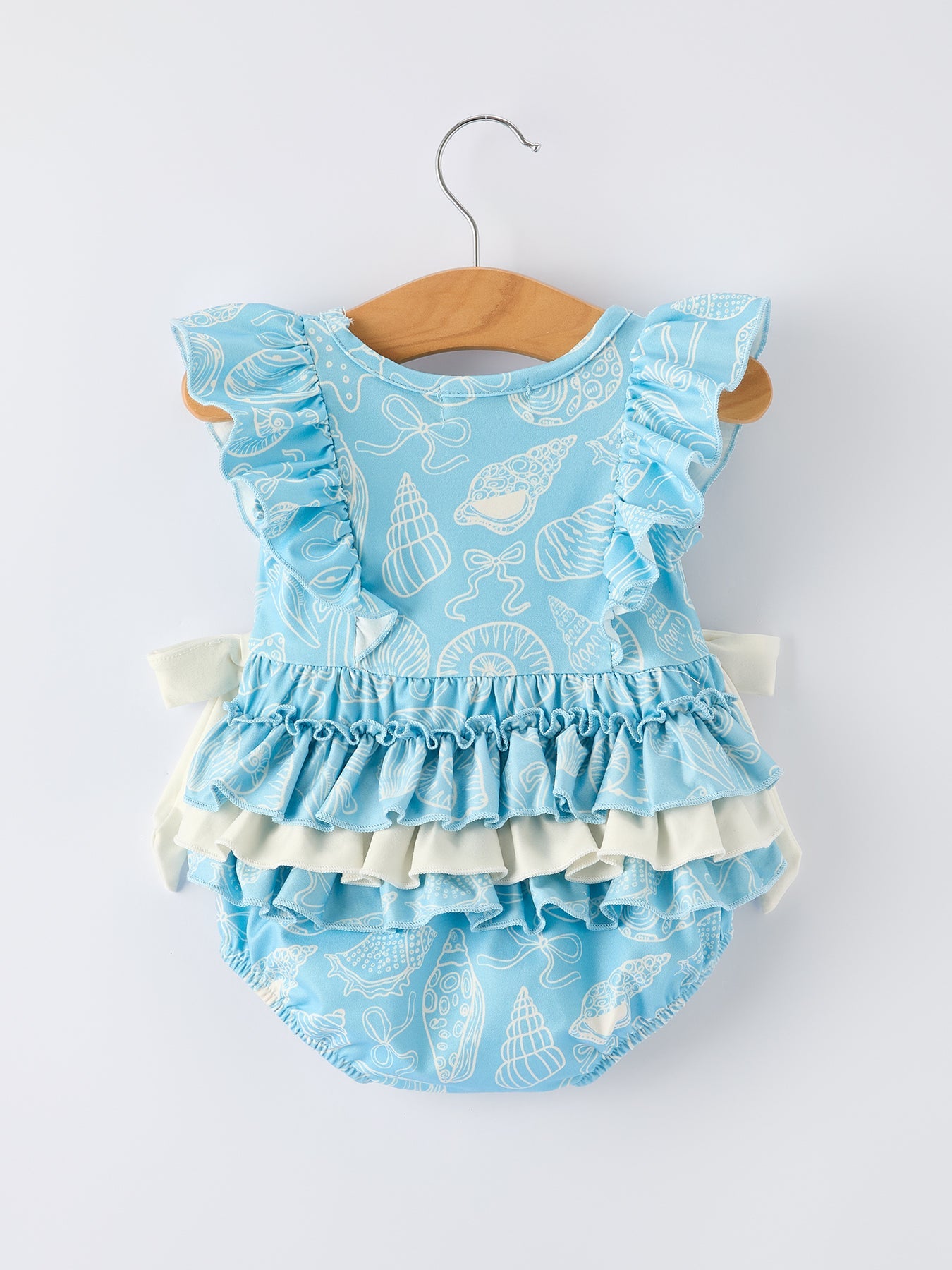 Spring Ocean Girls Romper Bow Ruffle by Rylee Faith Designs at Everetts Place