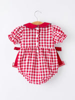 4th of July Flag Plaid Girl Peter Pan Collar Romper Bow by Rylee Faith Designs at Everetts Place
