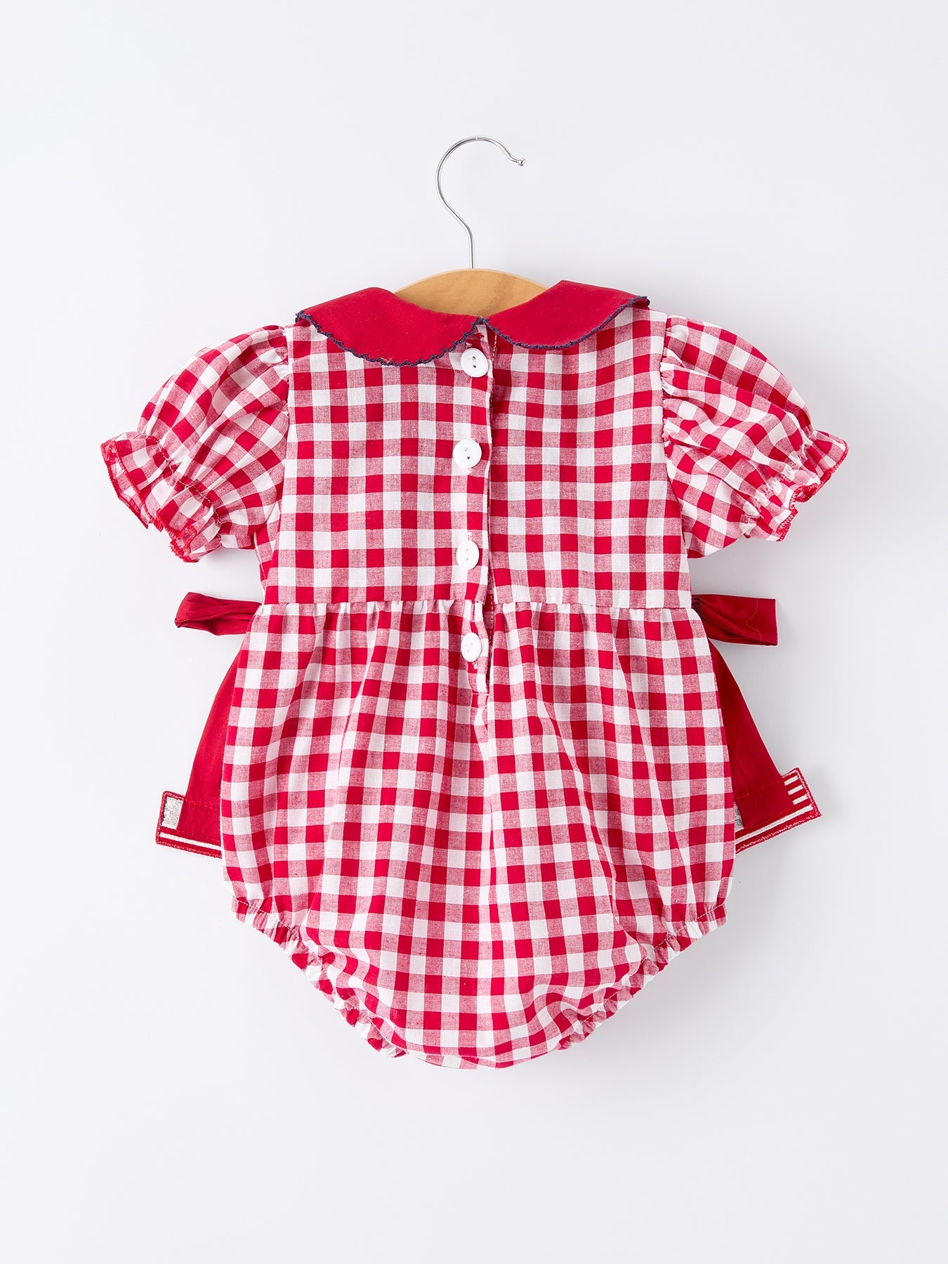 4th of July Flag Plaid Girl Peter Pan Collar Romper Bow by Rylee Faith Designs at Everetts Place