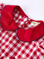 4th of July Flag Plaid Girl Peter Pan Collar Romper Bow by Rylee Faith Designs at Everetts Place