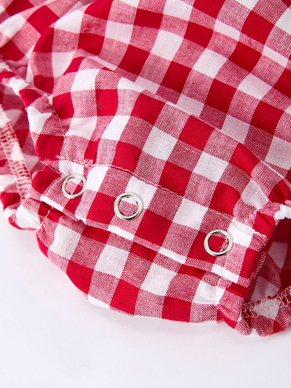 4th of July Flag Plaid Girl Peter Pan Collar Romper Bow by Rylee Faith Designs at Everetts Place