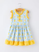 Summer Lemon Floral Print Girl Sleeveless Ruffle Dress by Rylee Faith Designs at Everetts Place