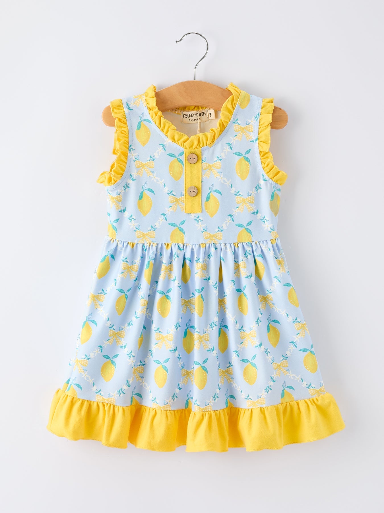 Summer Lemon Floral Print Girl Sleeveless Ruffle Dress by Rylee Faith Designs at Everetts Place