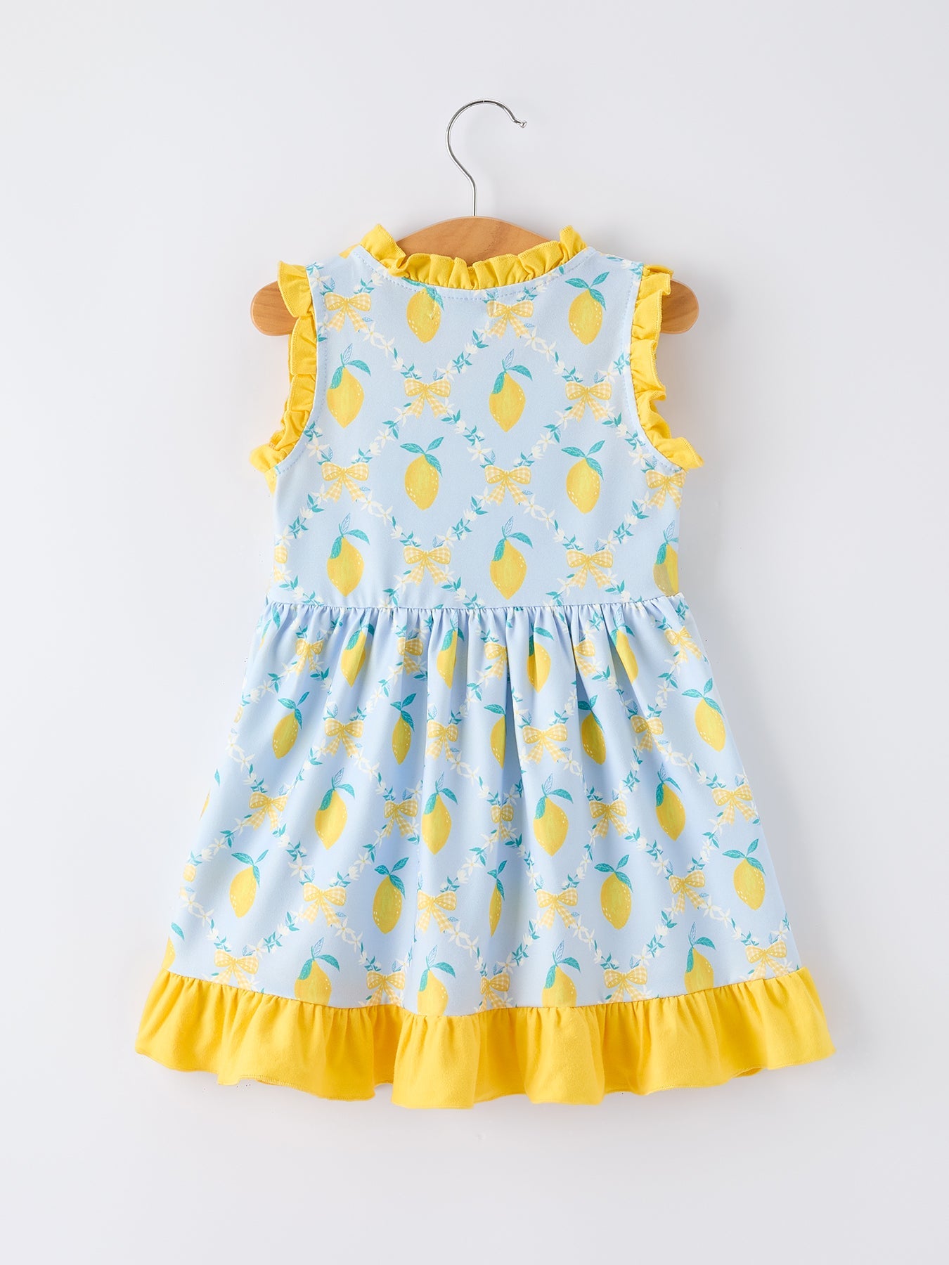 Summer Lemon Floral Print Girl Sleeveless Ruffle Dress by Rylee Faith Designs at Everetts Place