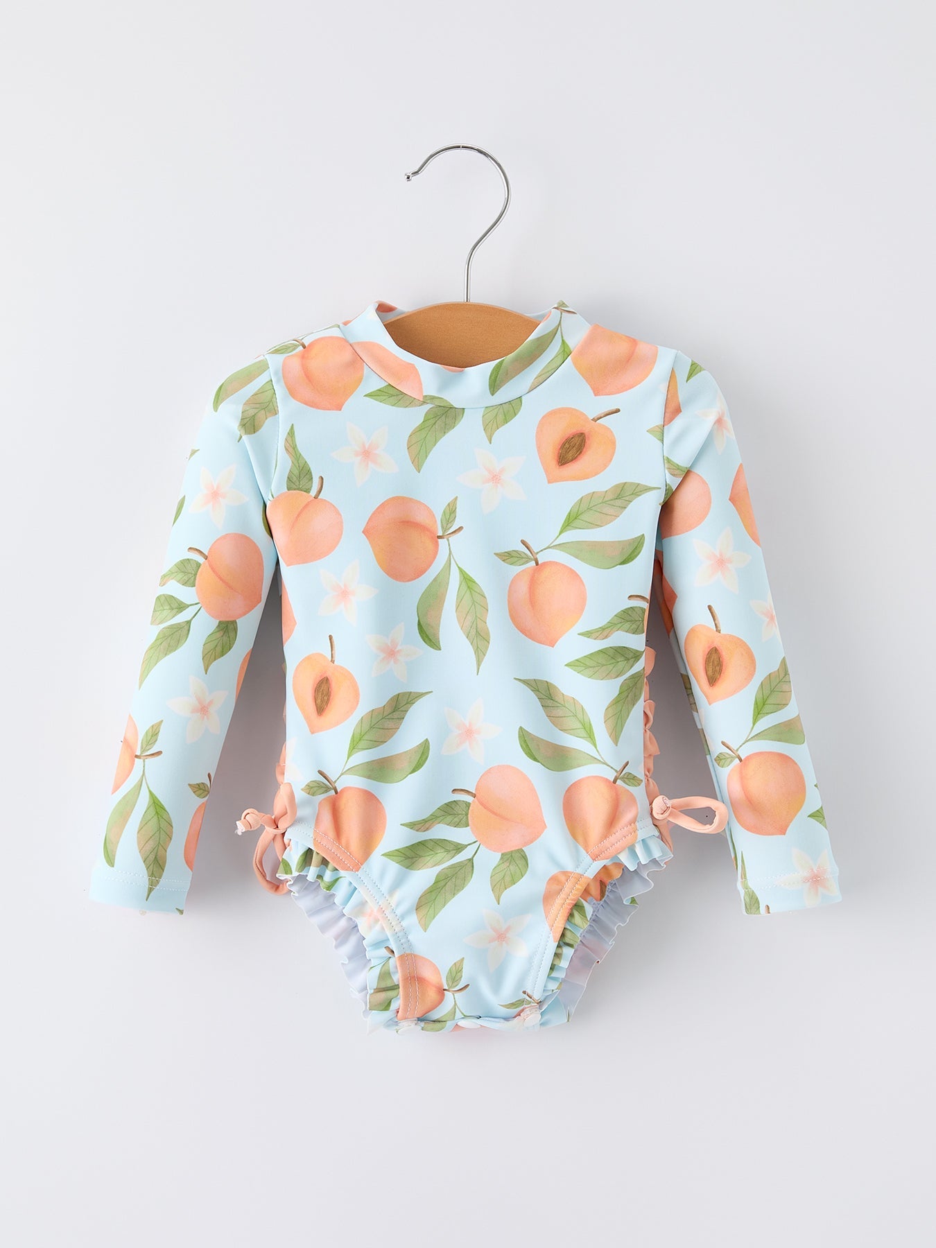 Summer Peach Girl Long Sleeve Ruffle One Piece Swimsuit