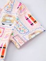 Back to School Rainbow Print Girls Dress Short Sleeve by Rylee Faith Designs at Everetts Place