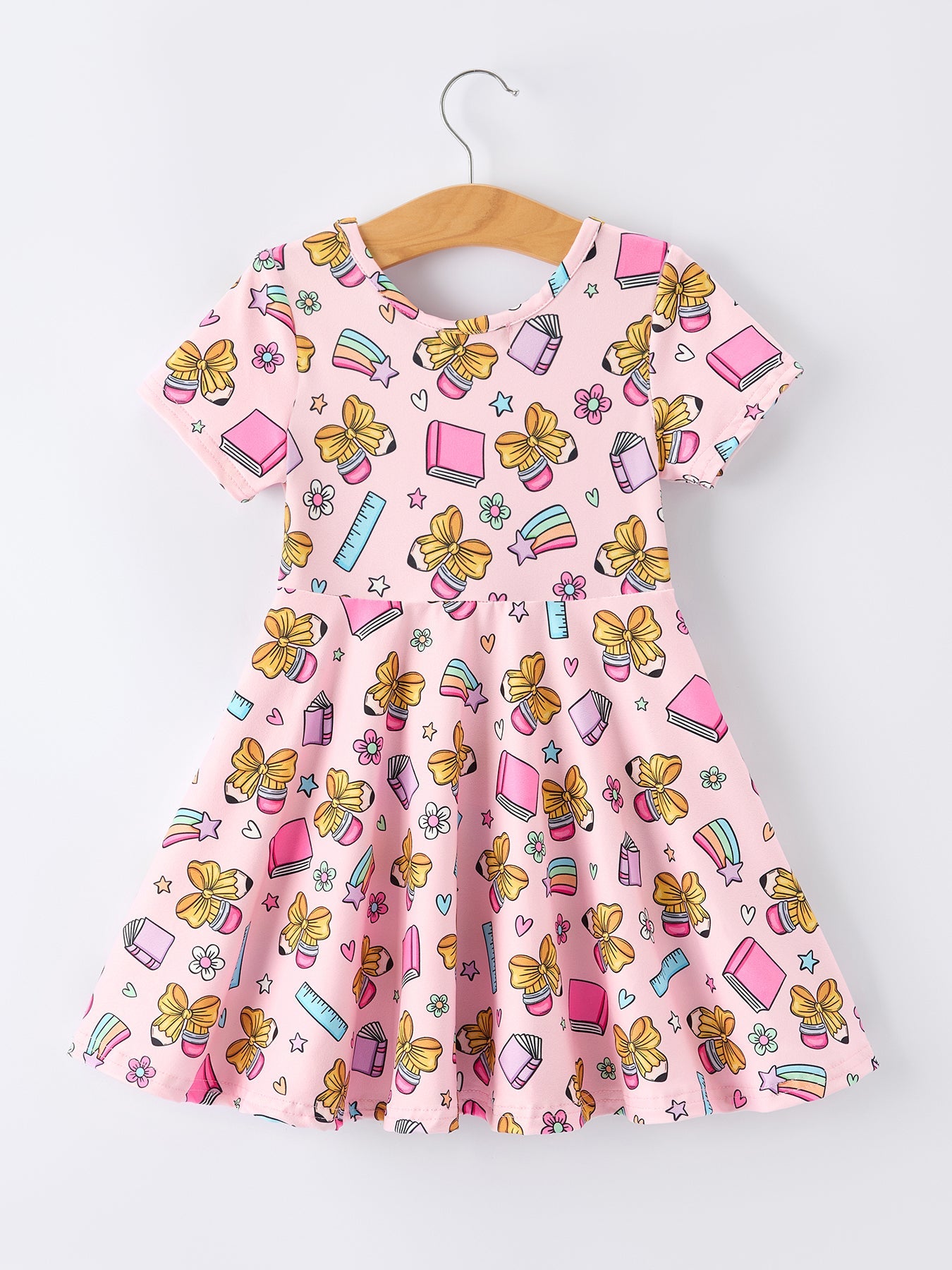 Rylee Faith Designs Back to School print girls short sleeve dress.