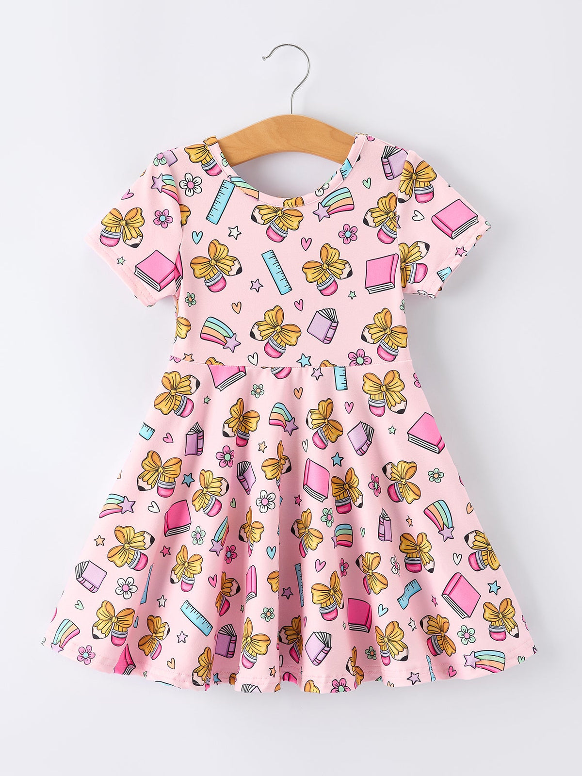 Back to School Print Girls Dress Short Sleeve - Pink, Day Dress, Dress, One-piece garment, Baby & Toddler Clothing | Everetts Place