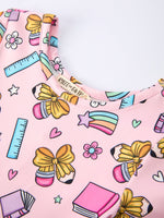 Rylee Faith Designs girls short sleeve dress, colorful Back to School print.