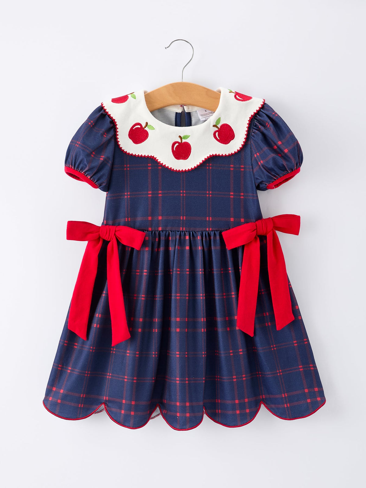 Back To School Apple Plaid Girls Dress Scallop Hem Bow - Red, Baby & Toddler Clothing, Textile, Dress, One-piece garment | Everetts Place