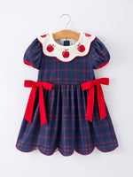 Back To School Apple Plaid Girls Dress Scallop Hem Bow - Red, Baby & Toddler Clothing, Textile, Dress, One-piece garment | Everetts Place