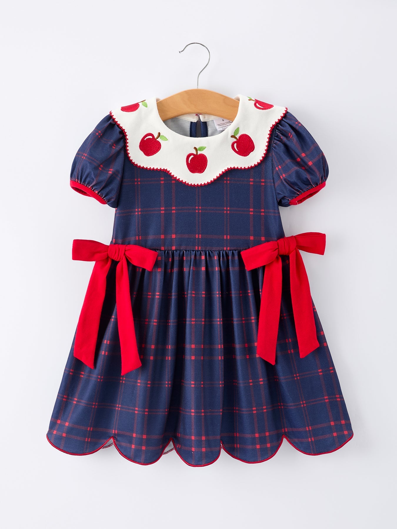 Back To School Apple Plaid Girls Dress Scallop Hem Bow - Red, Baby & Toddler Clothing, Textile, Dress, One-piece garment | Everetts Place
