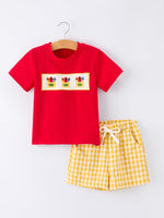 Back to School Crayon Smocked Boys Plaid Shorts Set by Rylee Faith Designs at Everetts Place
