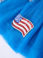 Rylee Faith Designs girls layered 4th of July American flag tulle skirt.