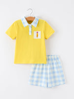 Boys Back To School Pencil Plaid Polo Short Set Embroidery - Toy, Polo shirt, Bermuda shorts, Top, Skirt | Everetts Place