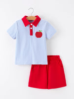 Boys Back To School Apple Polo Short Set - Collar, Red, Button, Baby & Toddler Clothing, Bow tie | Everetts Place