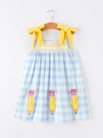 Girls Back To School Pencil Plaid Dress Bow Applique Smocked - Textile, One-piece garment, Plaid, Baby & Toddler Clothing, Day Dress | Everetts Place