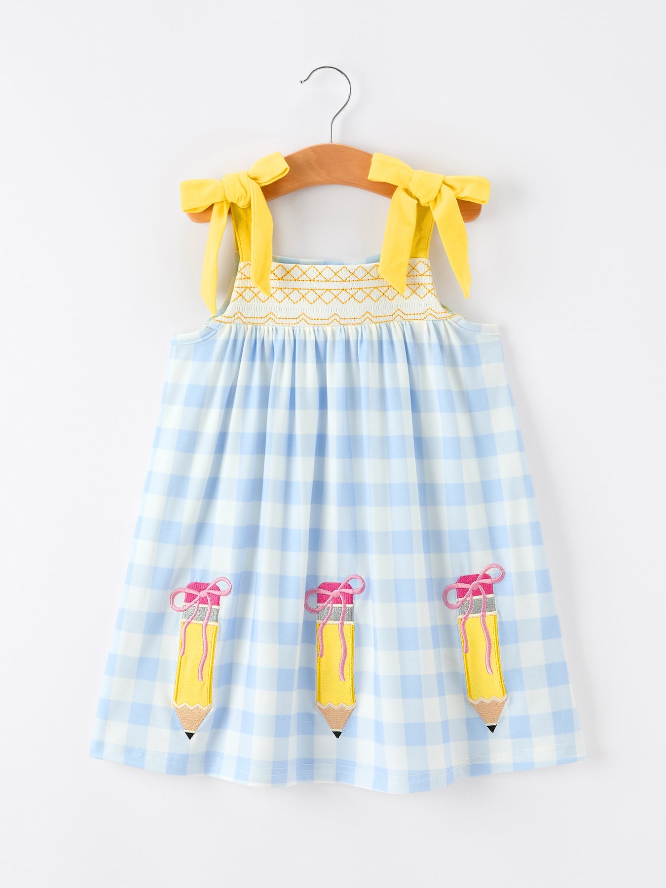 Girls Back To School Pencil Plaid Dress Bow Applique Smocked - Textile, One-piece garment, Plaid, Baby & Toddler Clothing, Day Dress | Everetts Place
