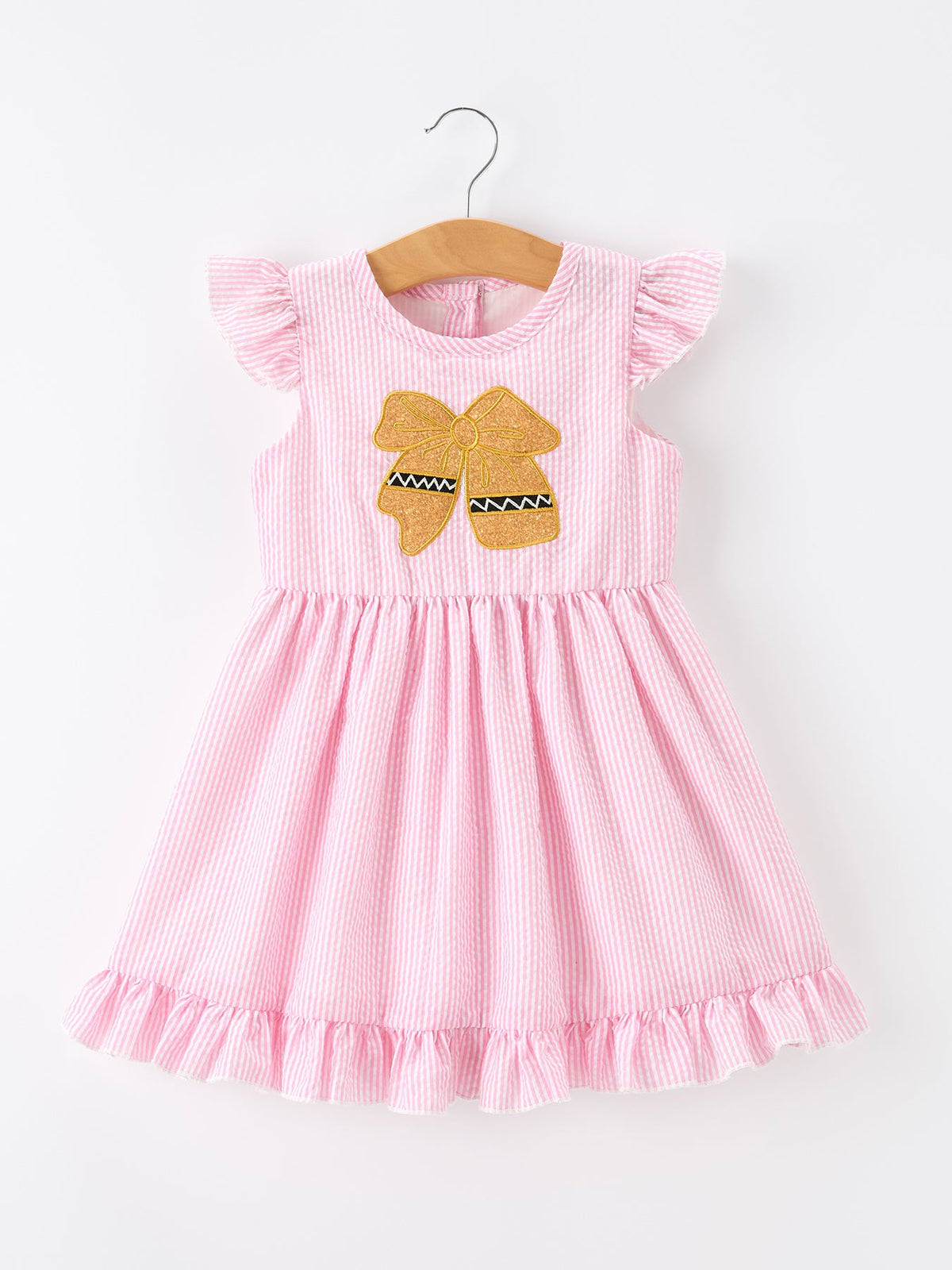 Girls Back To School Bow Twirl Dress Ruffle Applique Pink - Baby & Toddler Clothing, Dress, Textile, One-piece garment, Pink | Everetts Place