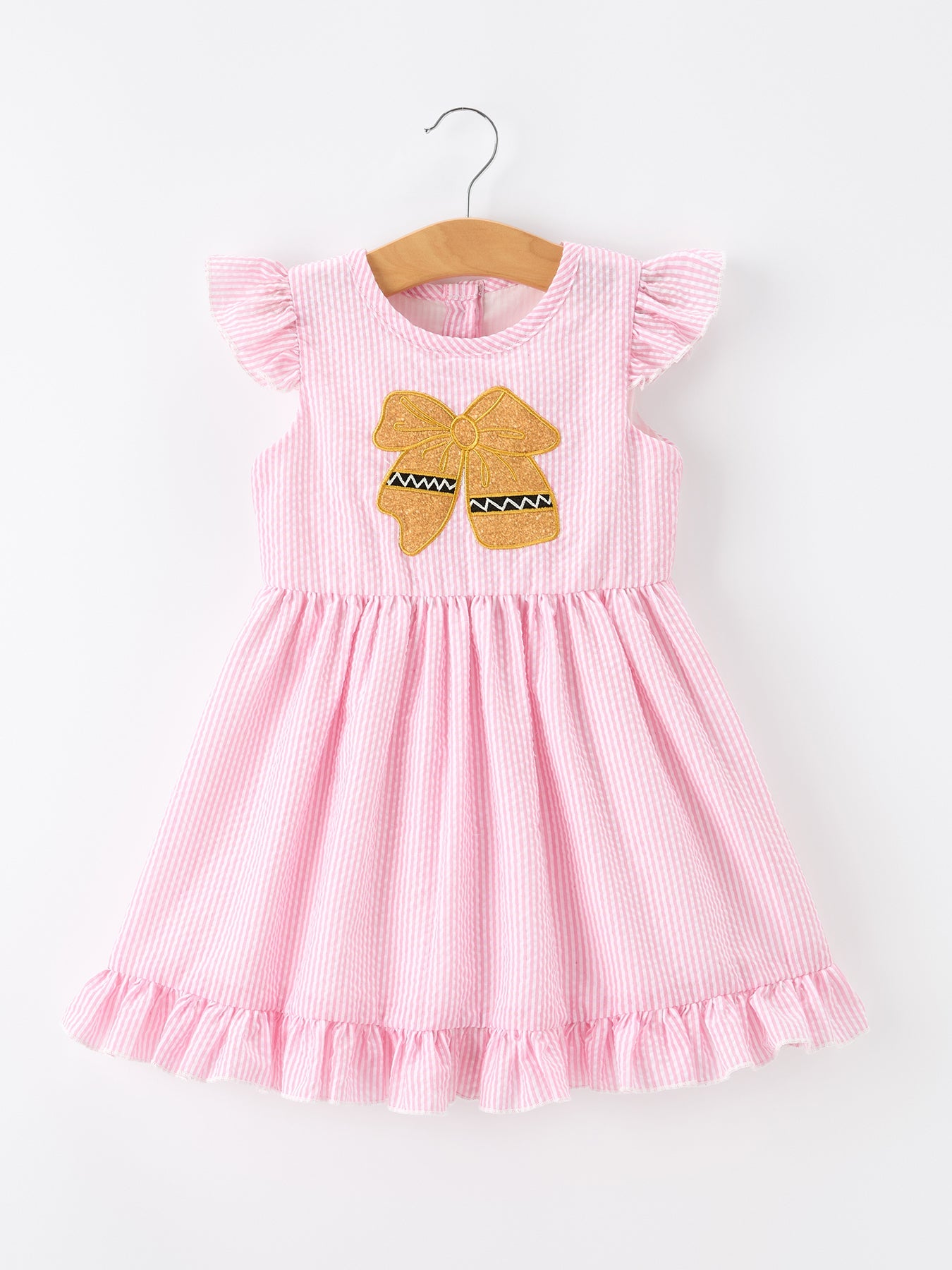 Girls Back To School Bow Twirl Dress Ruffle Applique Pink - Baby & Toddler Clothing, Dress, Textile, One-piece garment, Pink | Everetts Place