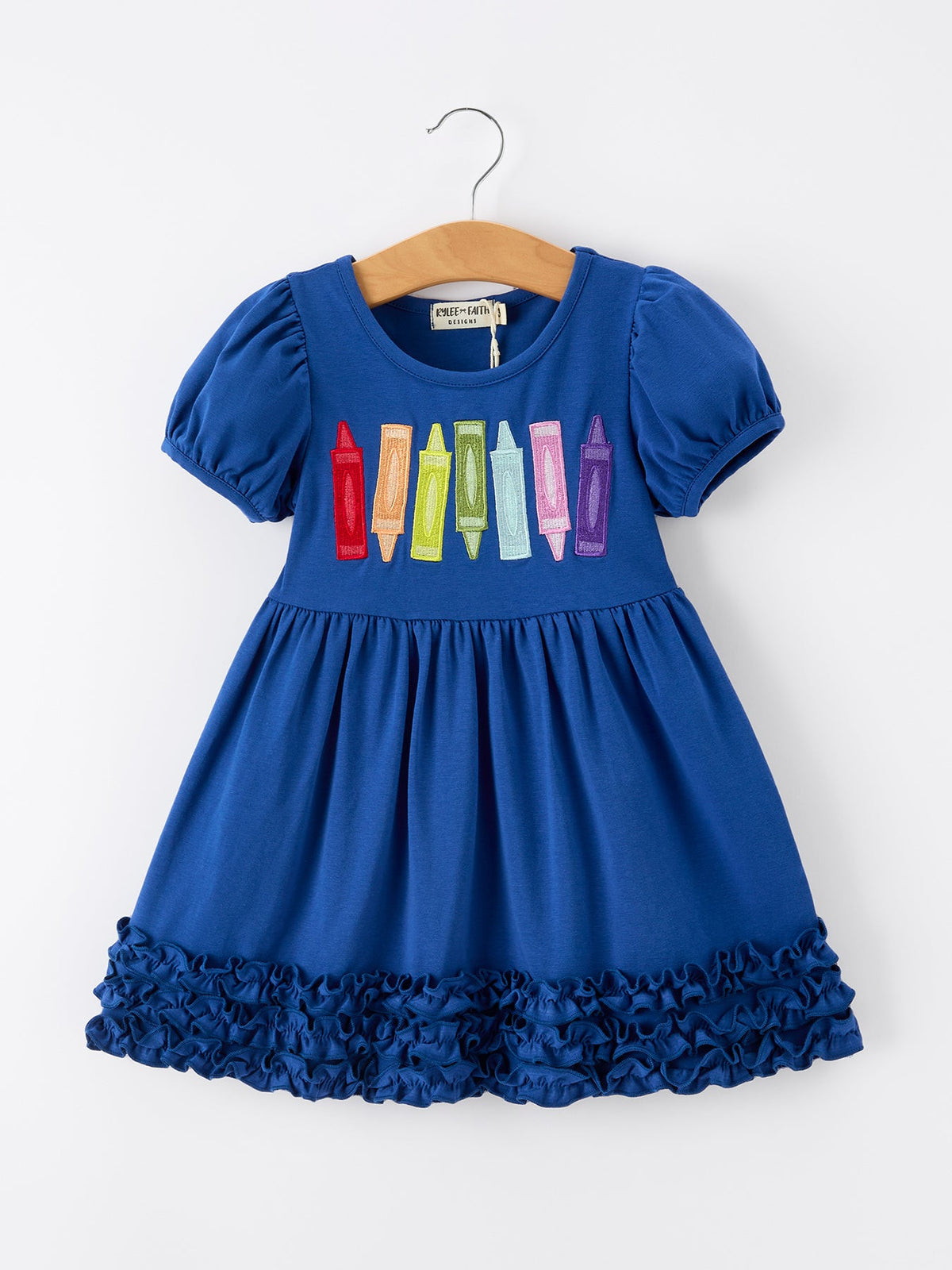 Girls Back To School Crayon Twirl Dress Ruffle Applique by Rylee Faith Designs at Everetts Place