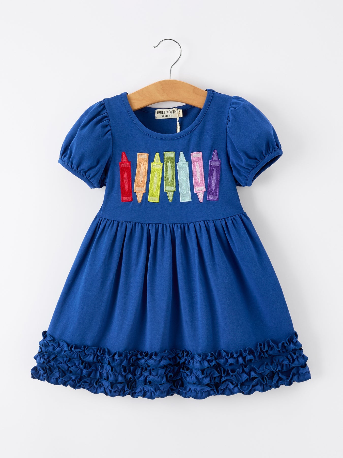 Girls Back To School Crayon Twirl Dress Ruffle Applique by Rylee Faith Designs at Everetts Place