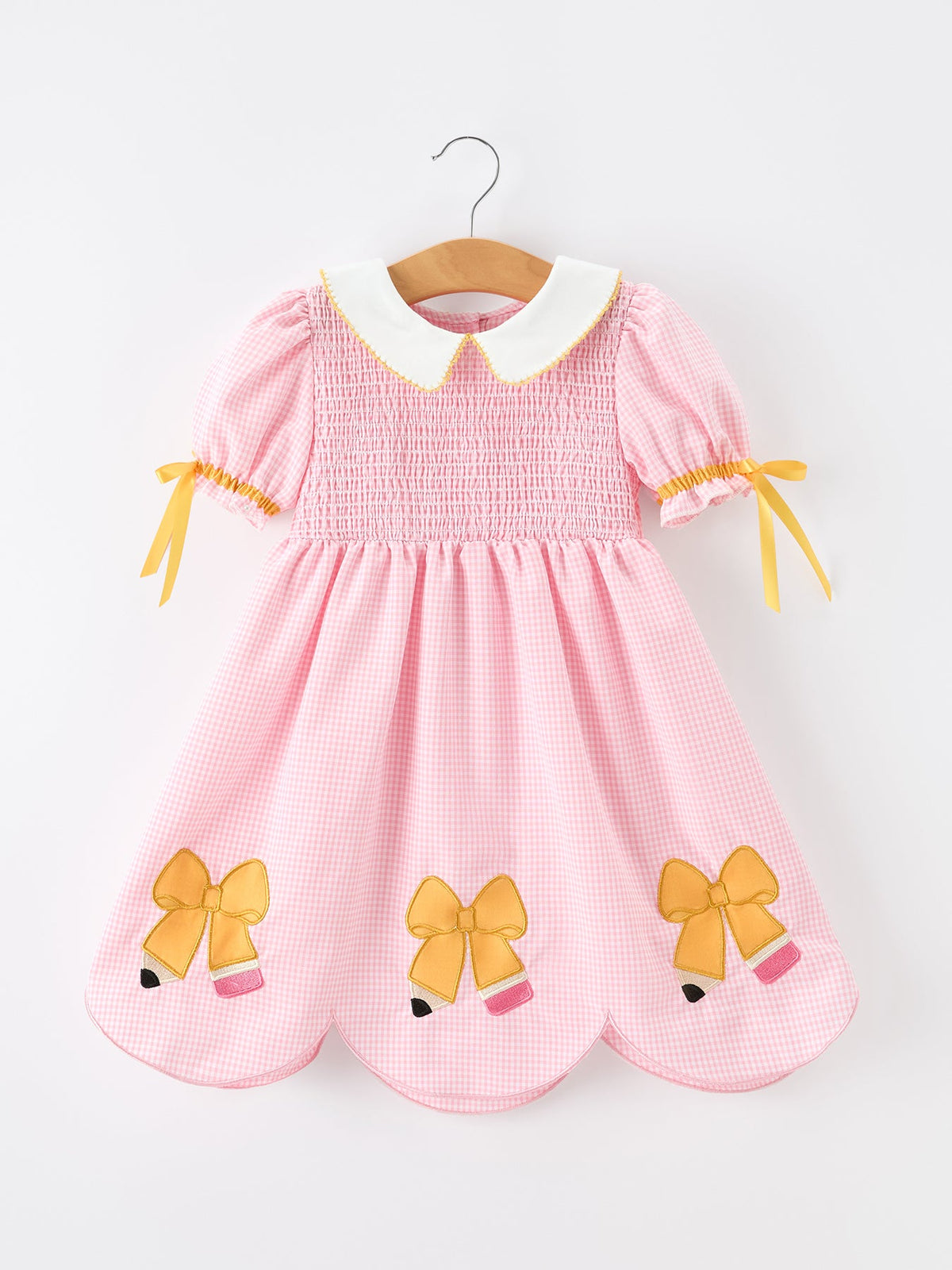 Girls Back To School Pencil Twirl Dress Bow Applique Smocked by Rylee Faith Designs at Everetts Place