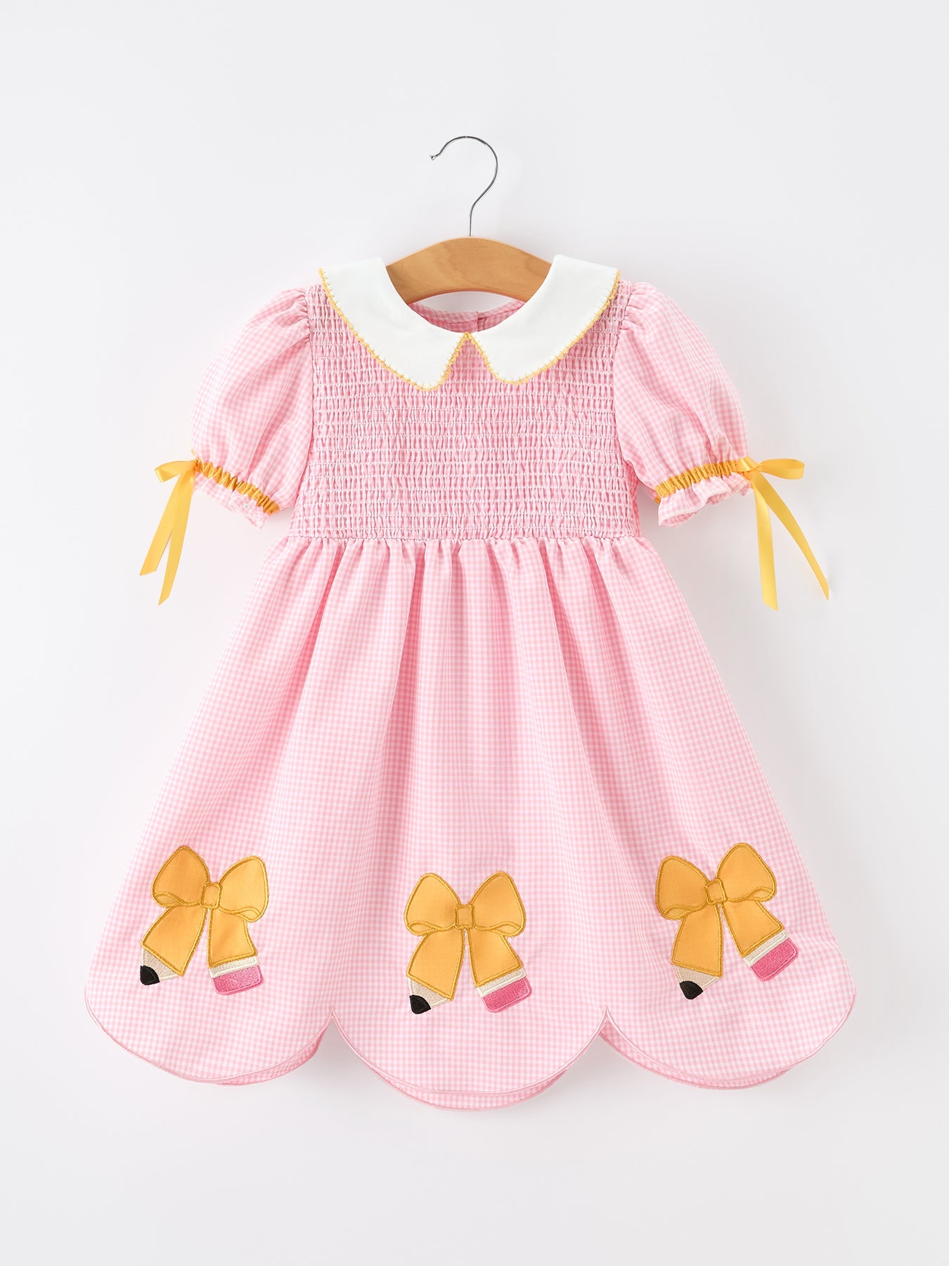 Girls Back To School Pencil Twirl Dress Bow Applique Smocked by Rylee Faith Designs at Everetts Place