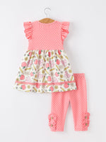 Girls back to school apple pencil polka dot dress leggings set.