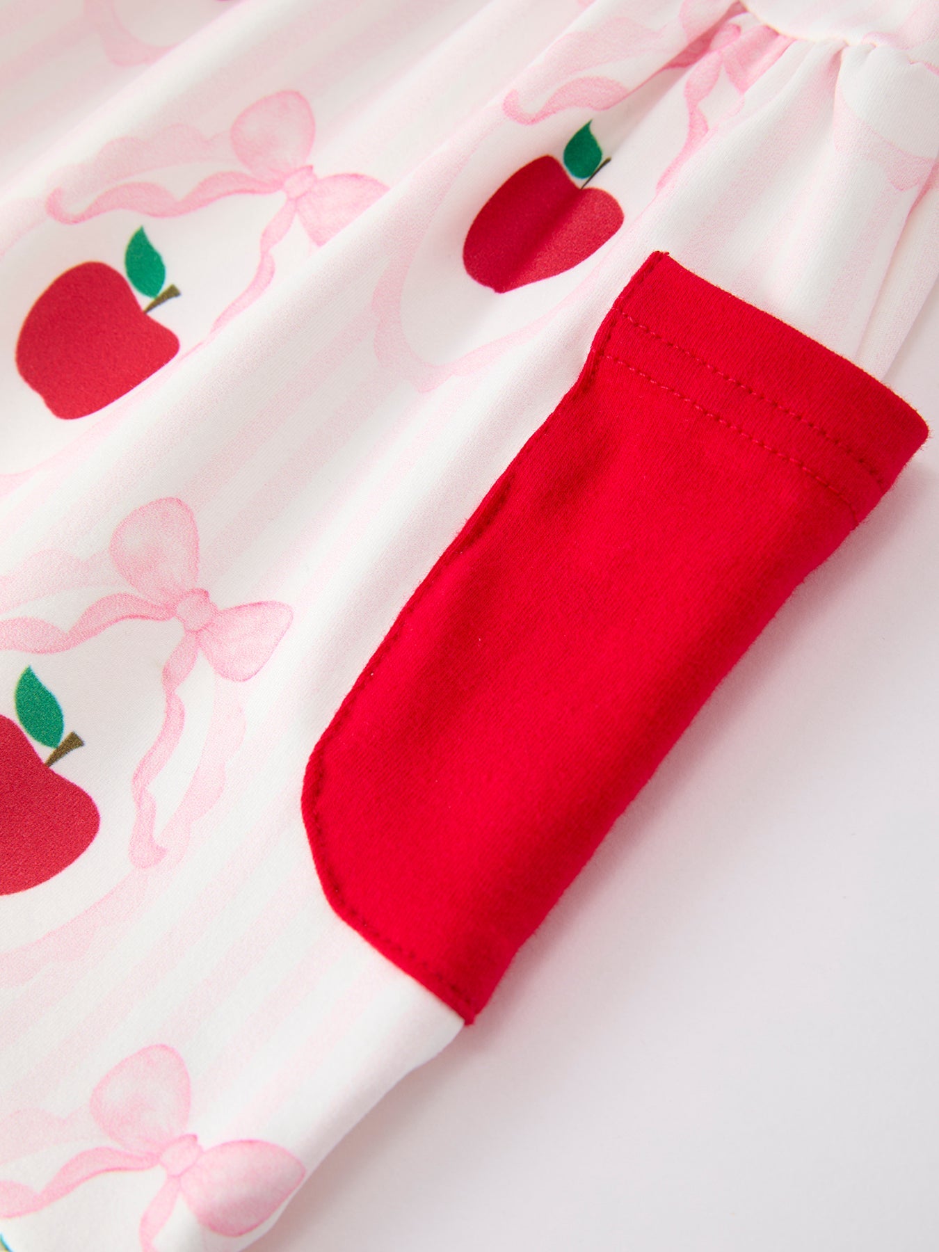 Rylee Faith girls back to school apple bow pocket ruffle top shorts set.